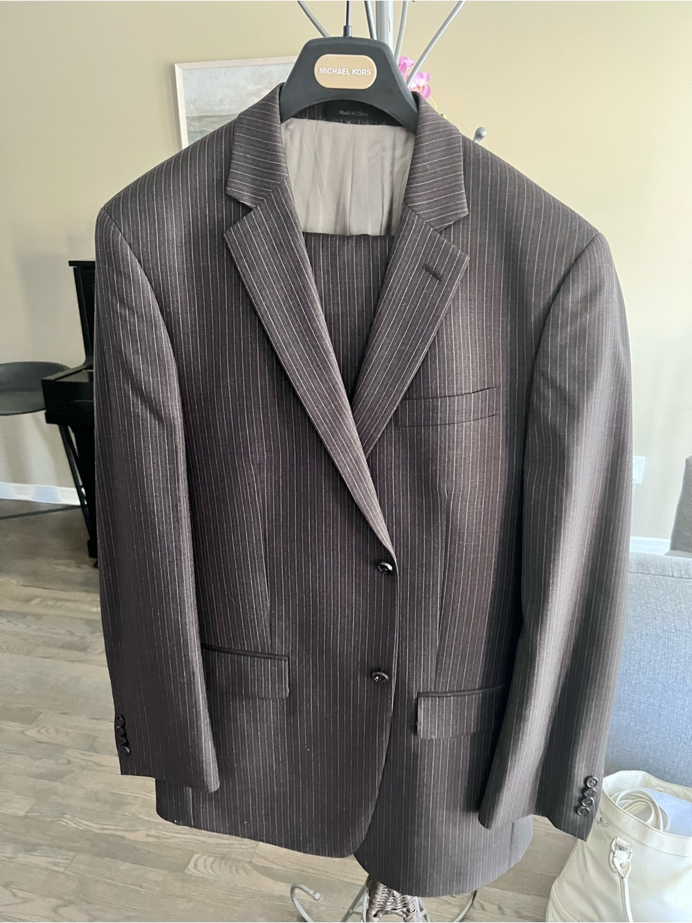 Michael Kors Men's Brown Pinstripe Two-Button Blazer